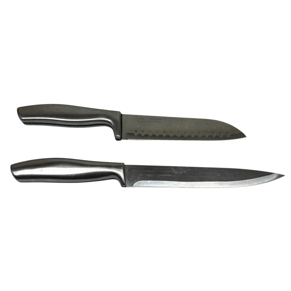 Hampton Forge 2-Piece Knife Set: 7in Santoku & Slicer, Stainless Steel Handles